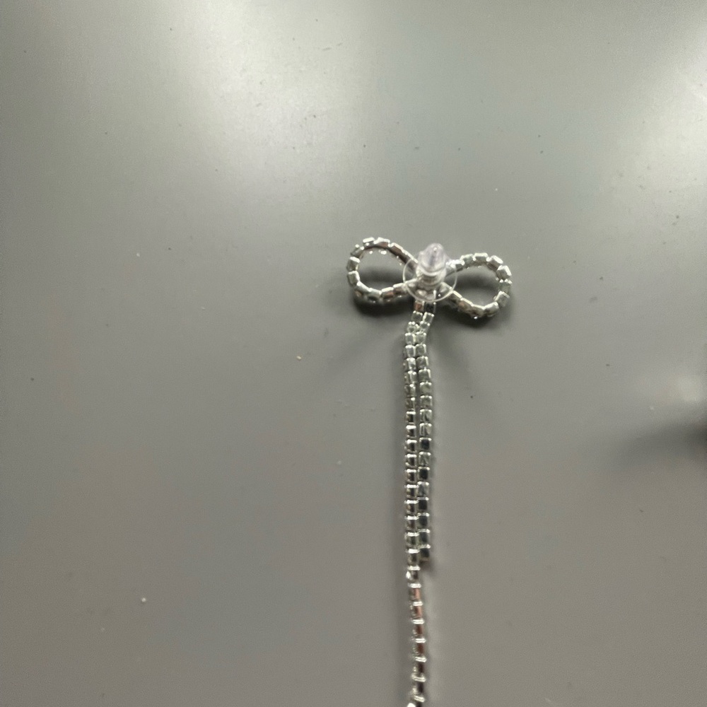 Elegant Rhinestone Tassel Earrings with Long Bowknot - Silver Plated